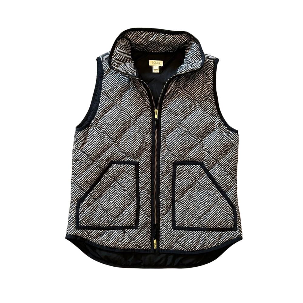 J. Crew Women's Micro Chevron gray black Full Zip Sleeveless quilted Vest fall S